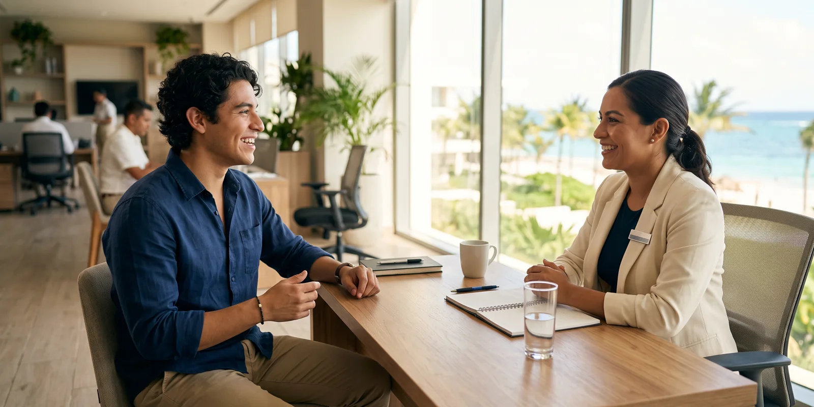 Candidato en una entrevista de trabajo en inglés con Recursos Humanos en un hotel de la Riviera Maya