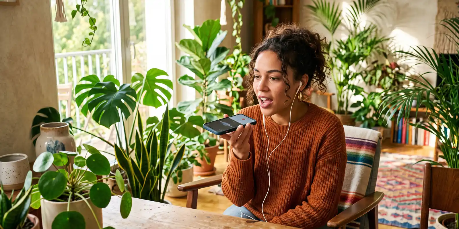Persona practicando pronunciación en inglés con reconocimiento de voz en su teléfono
